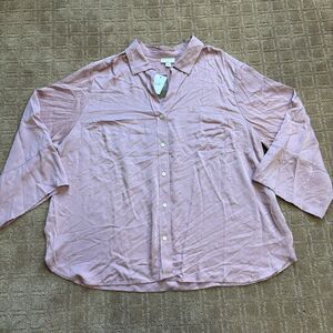 J. Jill Button Down Shirt Women's 2X Pink Lillac Kimono 3/4 Sleeve Boho NWT